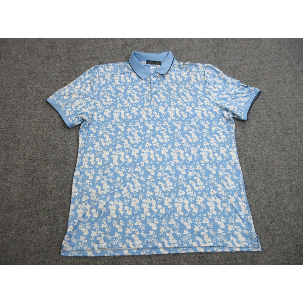 G Fore Polo Shirt Mens XL Blue White Floral Print Cielo Performance Golf